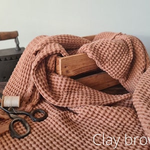 Waffle linen fabric grayish pink, Fabric by the yard or meter, Washed softened flax fabric Clay Brown