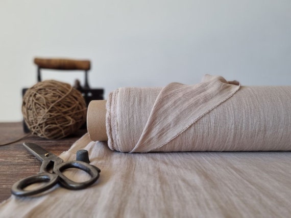 Linen fabric lightweight sand beige, Fabric by the yard or meter, Organic flax fabric