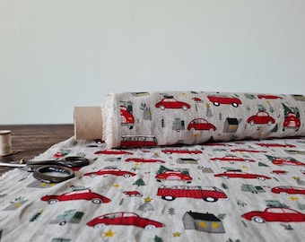 Tejido de lino Navidad, tejido de lino estampado con certificado OEKO TEX - 100, Tejido cortado a medida o por metro