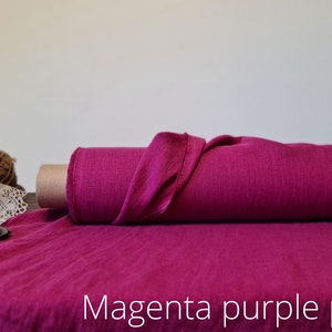 Linen fabric plum purple, Washed softened flax fabrics, Fabric by the yard or meter Magenta Purple
