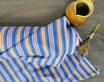 SALE Blue striped linen fabric, Heavy linen fabric, Blue linen fabric, Fabric by the yard, Blended linen fabric, Unwashed linen