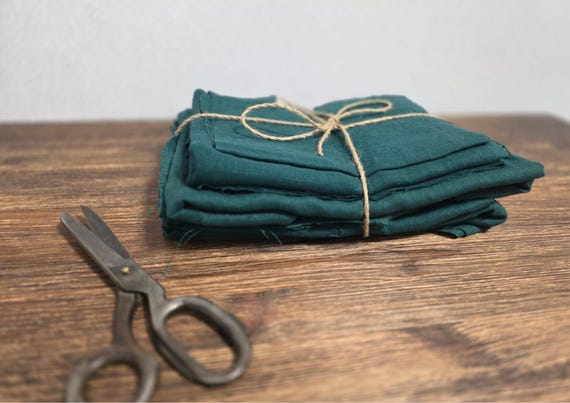 Linen Fabric Remnants dark forest green– Assorted Sizes & Colors – Natural 100% Linen Leftovers