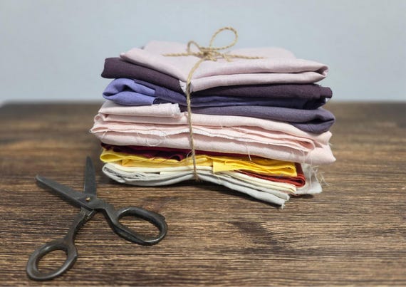 Linen Fabric Remnants mix colors– Assorted Sizes & Colors – Natural 100% Linen Leftovers