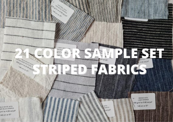 Linen fabric striped samples 21 colors, swatches - various types