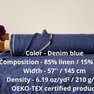 Denim blue linen fabric with wool, Fabric by the yard or meter, washed linen fabric image 2