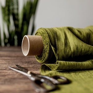 Moss Green linen fabric, Fabric by the yard or meter, Prewashed softened flax fabric zdjęcie 1