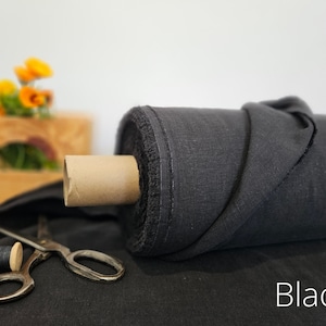 Tejido de lino EXTRA WIDE natural sin teñir, tejido de 118 pulgadas o 3 metros de ancho, ropa de cama y tejido de lino cortina Black