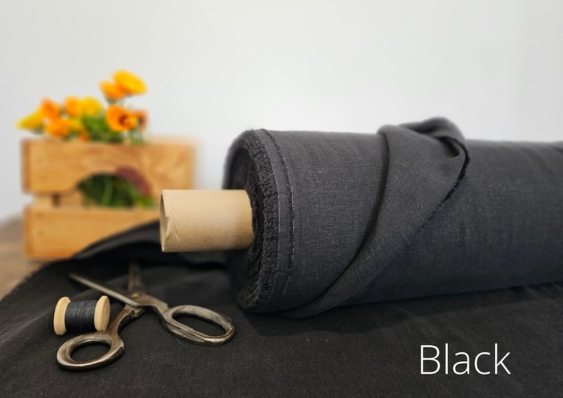 Tejido de lino EXTRA WIDE natural sin teñir, tejido de 118 pulgadas o 3 metros de ancho, ropa de cama y tejido de lino cortina Black