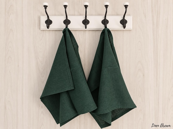 100% European Linen Kitchen Towel, 18 x 28 in, Prewashed Softened Tea Towel with Hanging Loop