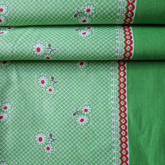 Vintage cotton fabric green multicolor