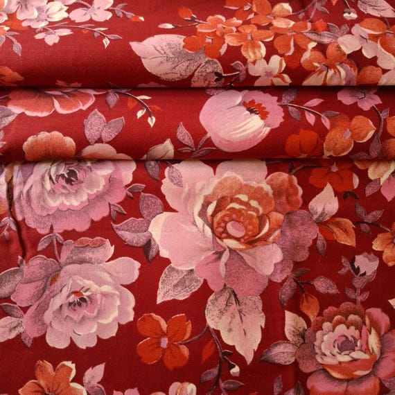 Vintage cotton fabric red multicolor