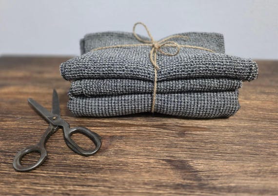 Linen Waflle Fabric Remnants Black with white  – Assorted Sizes & Colors