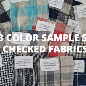 Muestras de tela de lino a rayas 17 colores, muestras varios tipos Checked linen