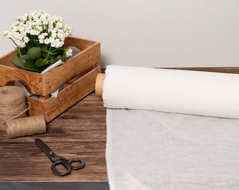 Milk White gauze thin linen blend fabric, Pure semi sheer linen fabric, Fabric by the yard or meter
