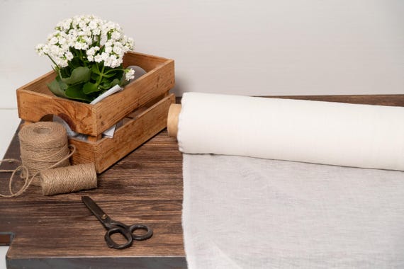 Milk White gauze thin linen blend fabric, Pure semi sheer linen fabric, Fabric by the yard or meter