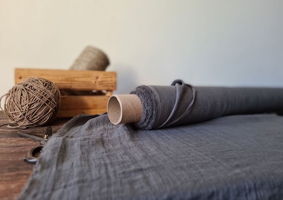 Thin linen dark gray gauze fabric, Lightweight linen fabric, Fabric by the yard or meter
