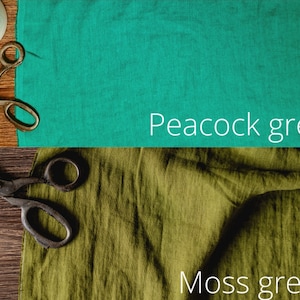 Tissu en lin tons verts, Tissu par mètre ou mètre, Tissu en lin lavé adouci, tons verts image 4