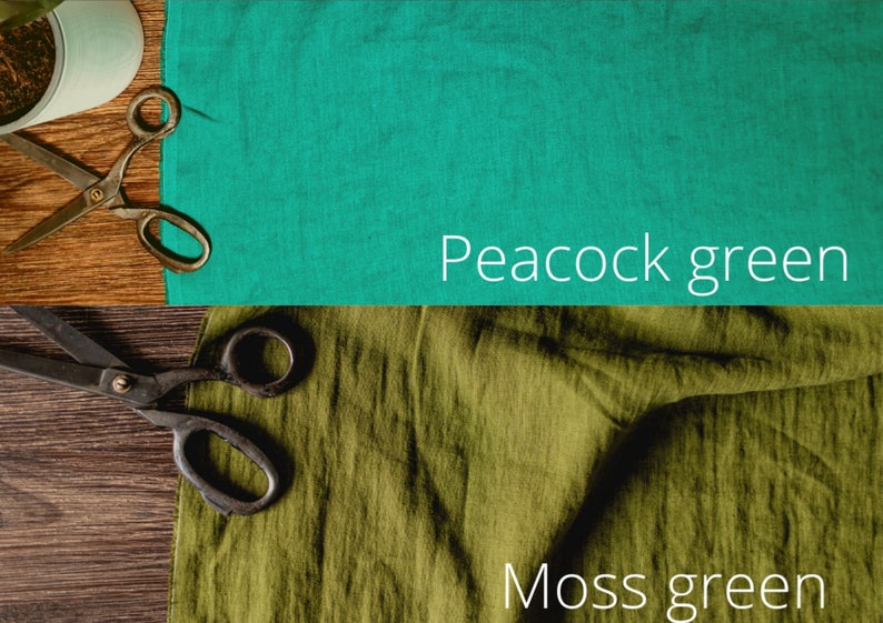 Linen fabric green tones, Fabric by the yard or meter, Softened washed flax fabric green shades image 4
