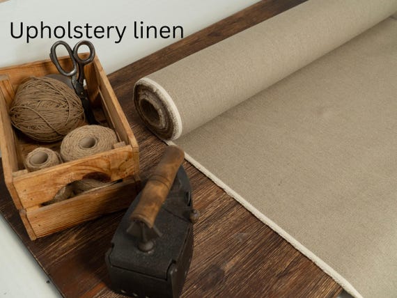 Natural Linen Upholstery Fabric by Yard – Heavyweight 15.8 oz/yd2 (535gsm), Durable Sofa Fabric, 37 000 Martindale