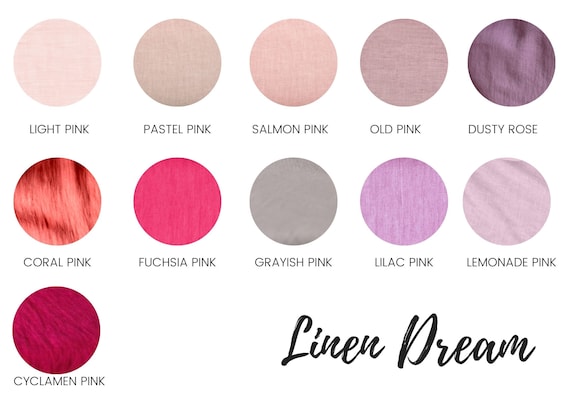 Linen fabric pink color shades, Fabric by the yard or meter, Softened washed flax fabric pink tones