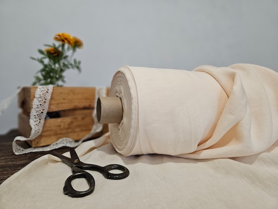 Linen fabric EXTRA WIDE cream white, 112 inches or 2.85 meter wide fabric, Bedding and curtain linen fabric