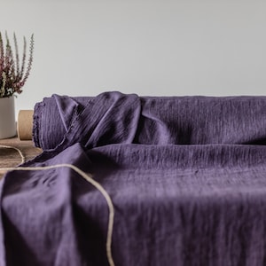 Linen fabric plum purple, Washed softened flax fabrics, Fabric by the yard or meter