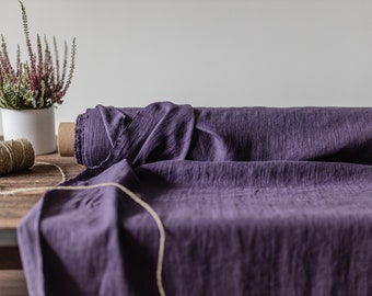 Linen fabric plum purple, Washed softened flax fabrics, Fabric by the yard or meter