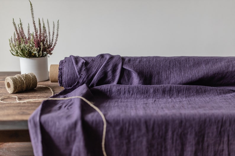 Linen fabric plum purple, Washed softened flax fabrics, Fabric by the yard or meter image 1