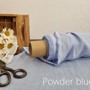 Linen fabric lightweight powder blue, Fabric by the yard or meter, Organic flax fabric Powder Blue