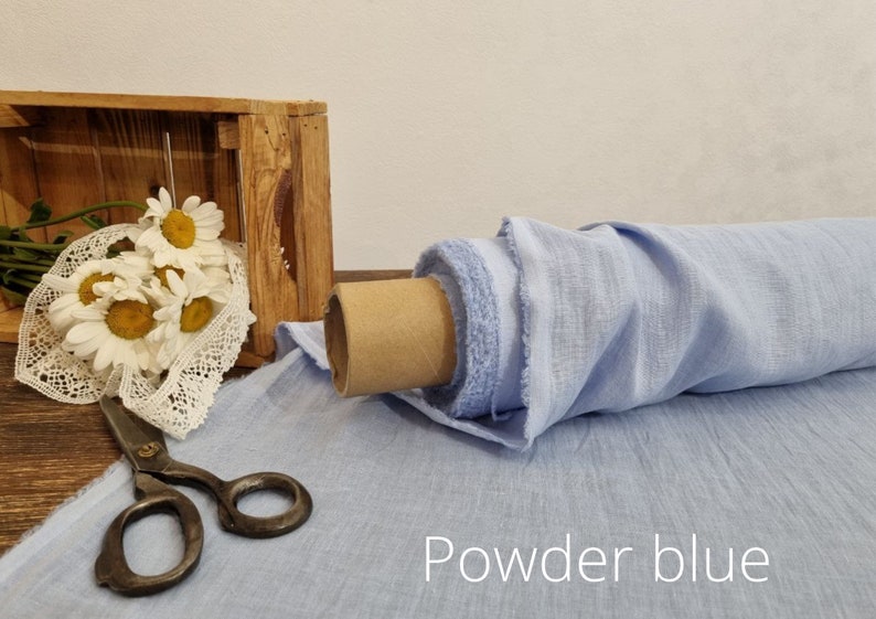 Linen fabric lightweight powder blue, Fabric by the yard or meter, Organic flax fabric Powder Blue
