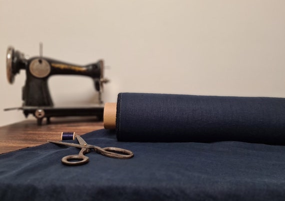 Linen fabric bluish black, Fabric by the yard or meter, Softened pre washed flax fabric