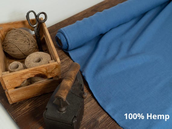 Dusty Blue Hemp Fabric by Yard – Medium Weight 213gsm Natural Fabric for Clothing, Curtains, Home Textile