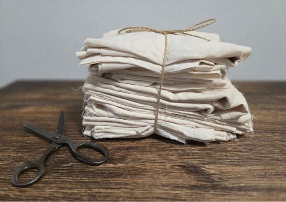 Linen Fabric Remnants Cream white – Assorted Sizes & Colors – Natural 100% Linen Leftovers