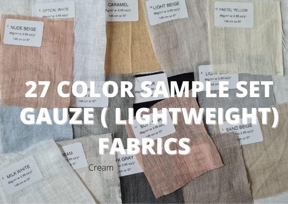 Linen fabric samples gauze (lightweight) 27 color, swatches - various types