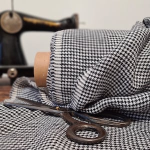 Schwarz & Weiss Hahnentritt Leinenstoff, Gewaschener Stoff Meterware oder Meterware, Flachs Nähgewebe