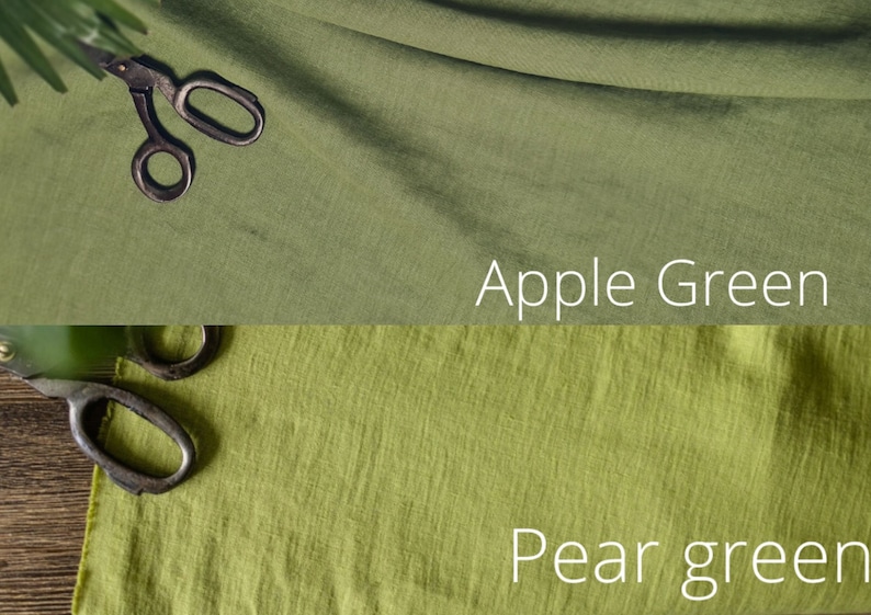 Tessuto di lino tonalità verdi, Tessuto tagliato su misura o al metro, Tessuto di lino lavato ammorbidito tonalità verdi immagine 3