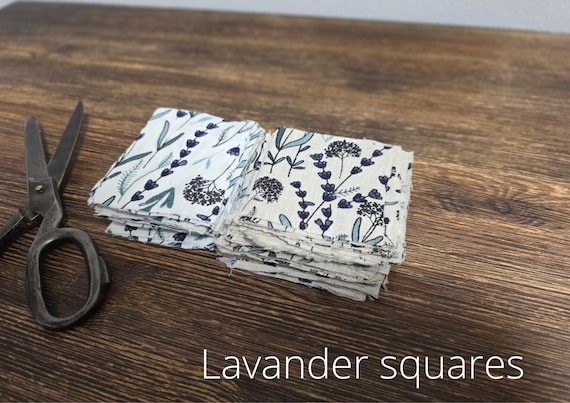 Linen  Fabric  Printed Lavander pattern squares