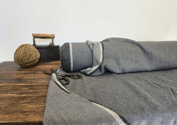 Double sided heavy linen fabric gray, Fabric by the yard or meter, Organic flax fabric