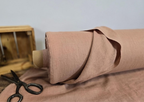 Linen fabric mocha mousse, Linen fabric beige by the yard or meter, Washed softened brown linen fabric