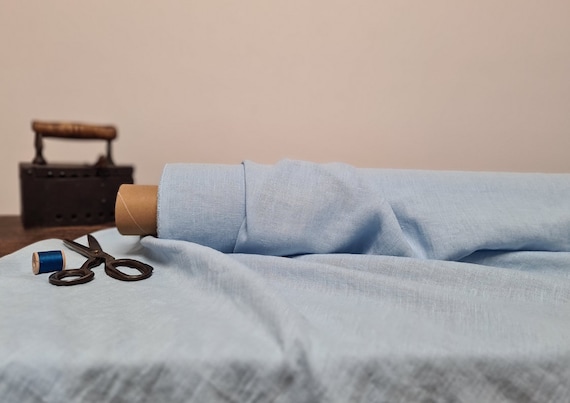 Linen fabric ice blue, Fabric by the yard or meter, Softened pre washed flax fabric