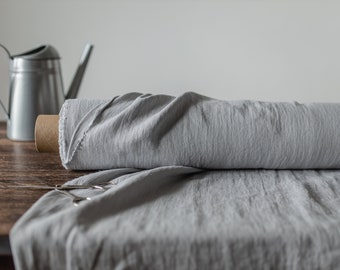 Linen fabric  Light gray, Washed softened flax fabrics, Fabric by the yard or meter