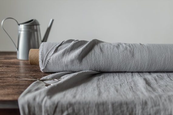 Linen fabric  Light gray, Washed softened flax fabrics, Fabric by the yard or meter