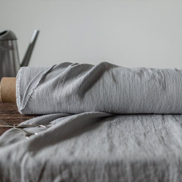 Linen fabric  Light gray, Washed softened flax fabrics, Fabric by the yard or meter