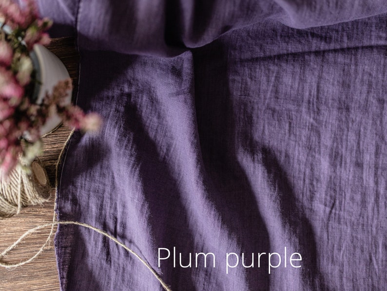 Tejido de lino morado lavanda, Tejidos de lino suavizados lavados, Tejido cortado a medida o metro Plum purple