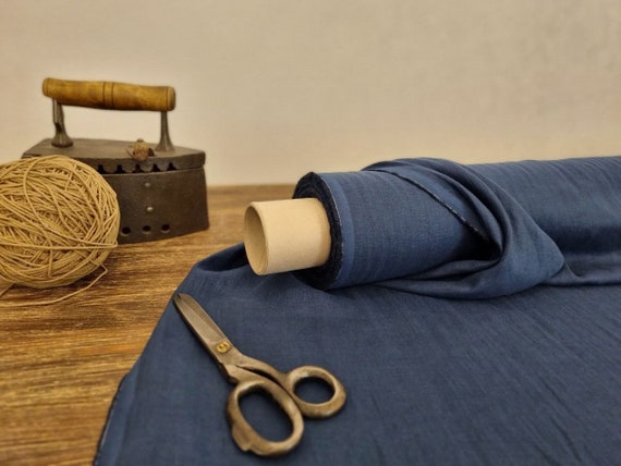 Linen fabric lightweight navy blue, Fabric by the yard or meter, Organic flax fabric