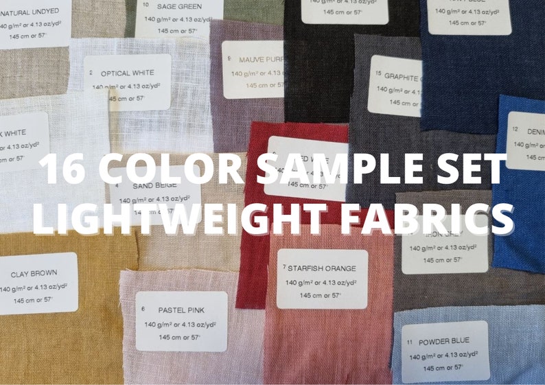 Linen fabric samples, swatches various types Lightweight linen