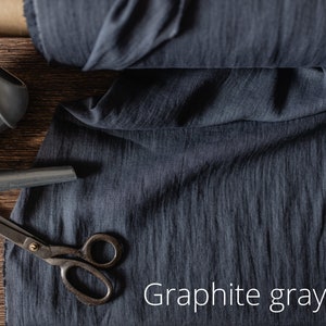 Linen fabric Black, Washed softened linen fabric Fabric by the yard or meter Graphite Gray