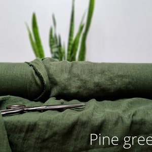 Linen fabric Pine green, Fabric by the yard or meter, Organic washed flax fabric Pine Green