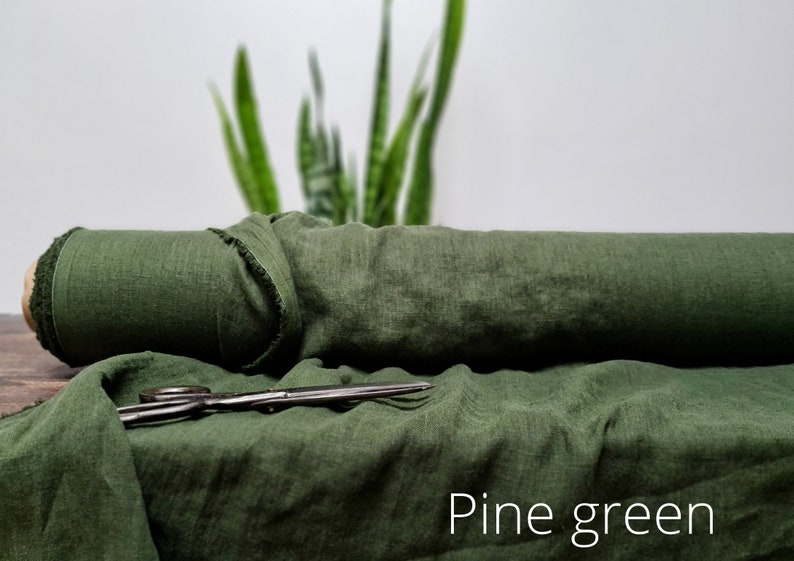 Linen fabric Pine green, Fabric by the yard or meter, Organic washed flax fabric Pine Green