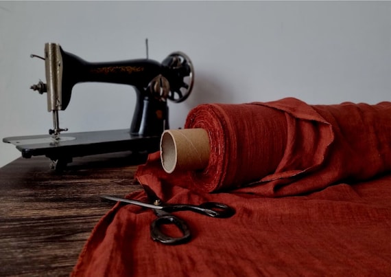 Linen fabric rust orange thin gauze, Cheesecloth sheer linen fabric, Lightweight fabric by the yard or meter
